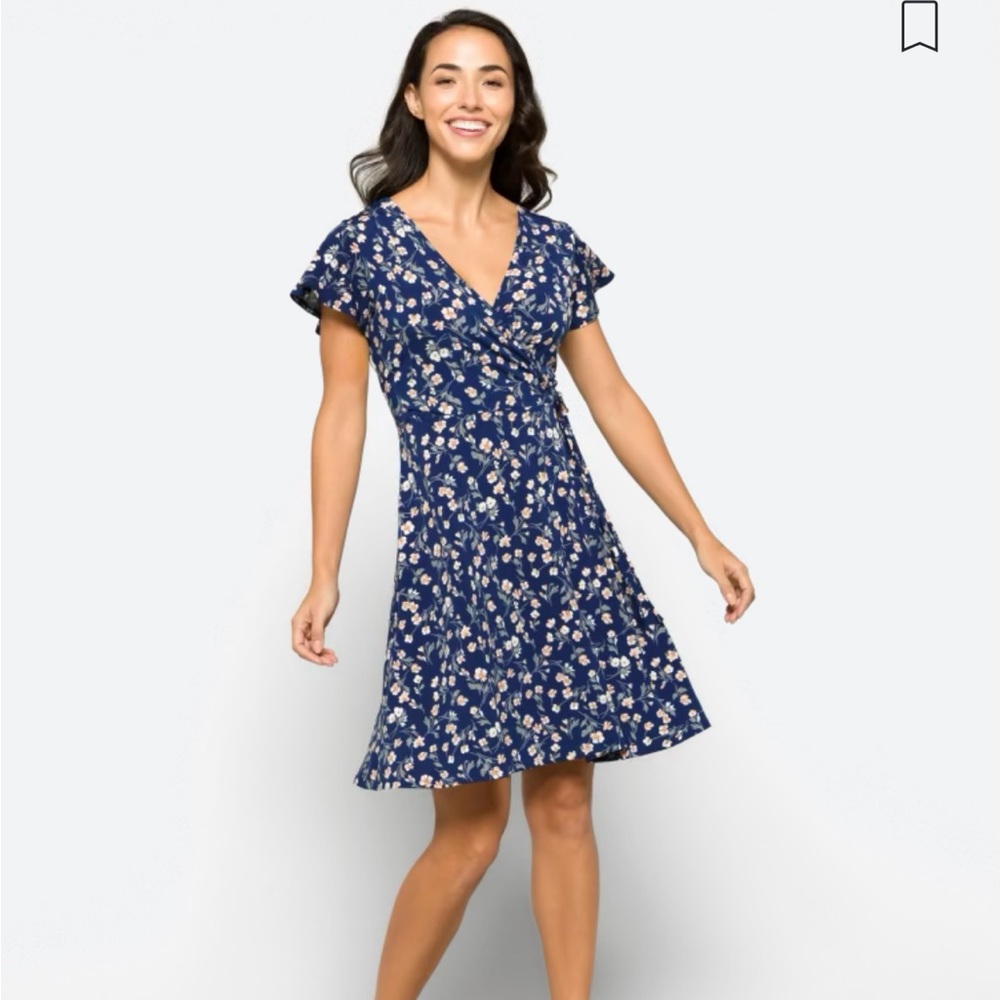 FAUX WRAP TIE FRONT DRESS